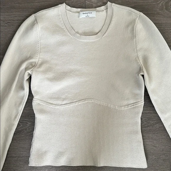 Aritzia Babaton empire sculpt long sleeve top matte pearl small - Picture 6 of 7